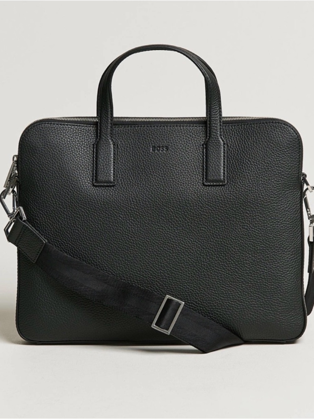 BOSS Crosstown Slim Computer Pebbled Leather Briefcase Black